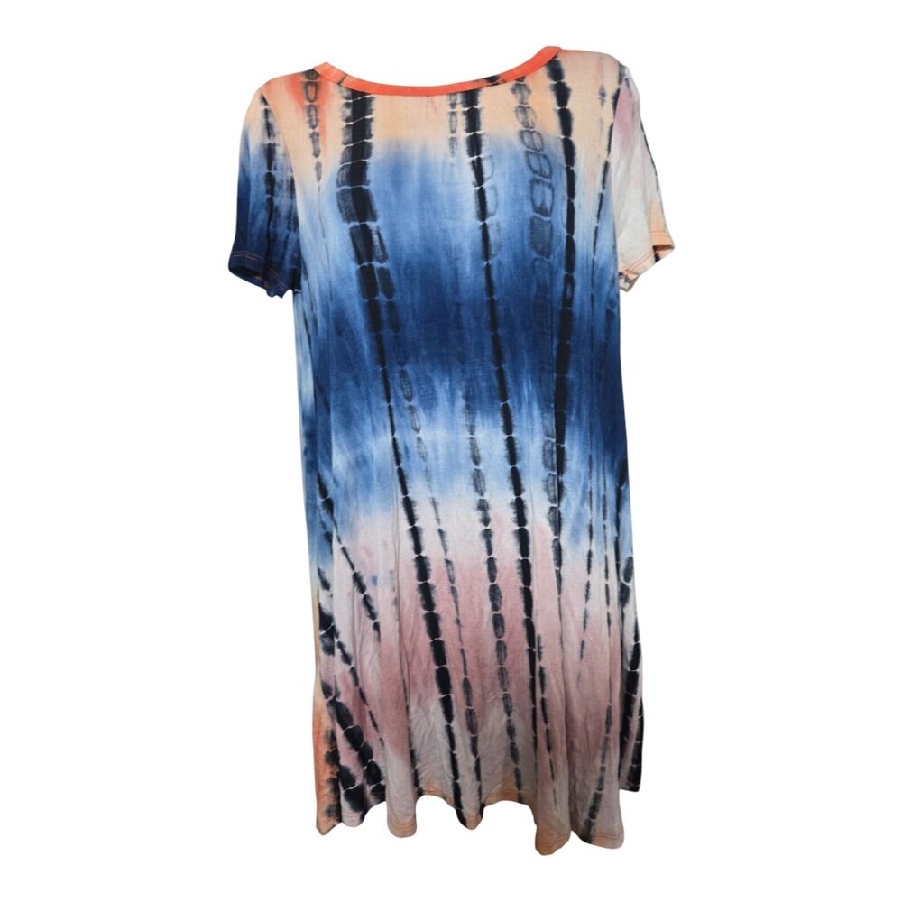 Caution to the Wind Wom Med Tshirt Dress Orange Blue Tie Dye EUC Grunge Summer